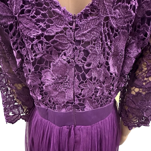 Ibtom Castle Purple Lace Tulle Half Sleeve Formal Mother of Bride Maxi Dress 2X - Picture 7 of 13